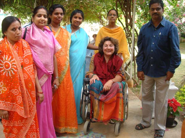 Staff and Tailoring teacher Bargavi and Anahata-Stiftung president Monika Mueller, Germany